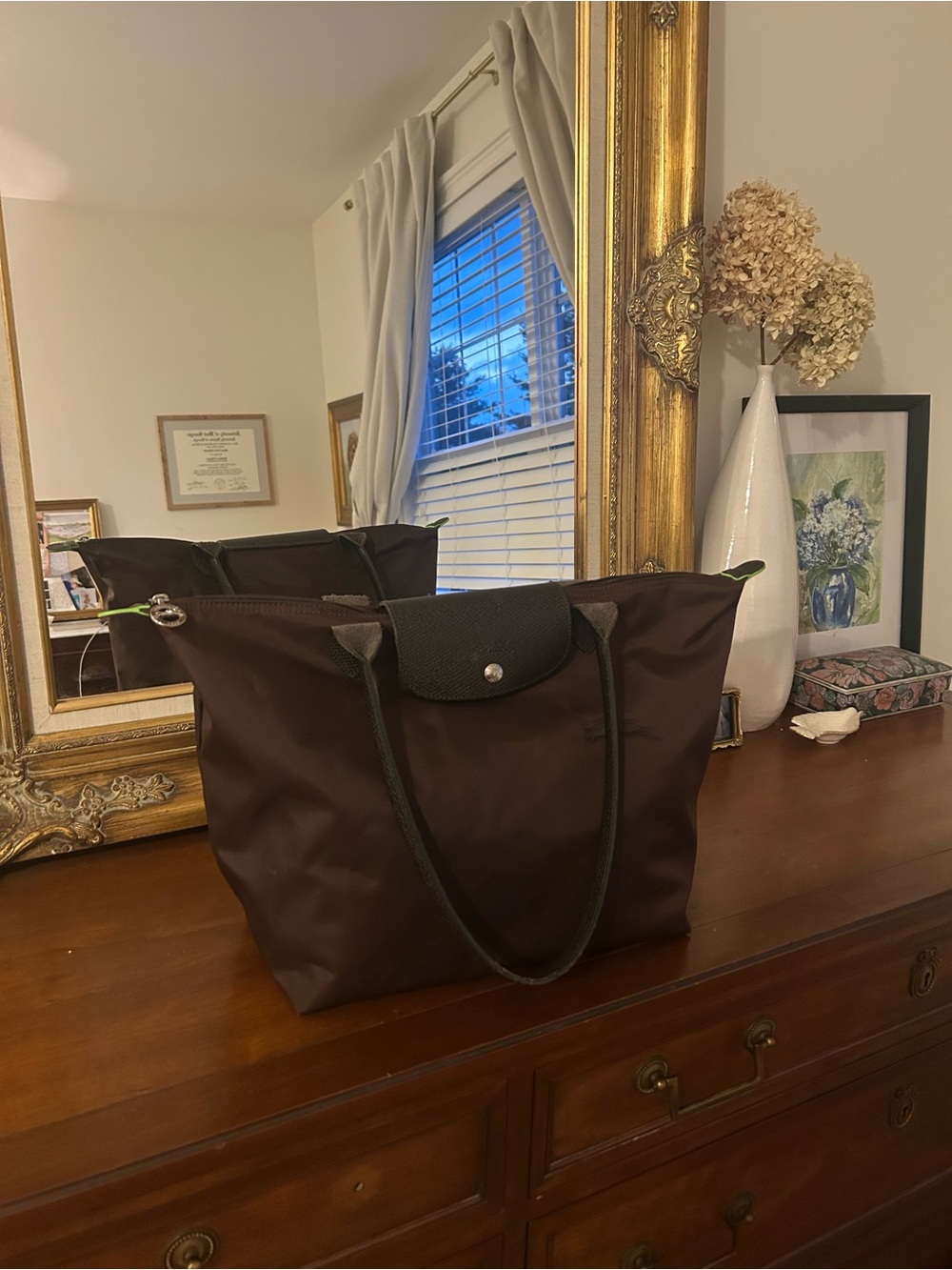 Longchamp Brown Nylon Le Pliage Tote with Dark Leather Trim - Picture 2 of 5